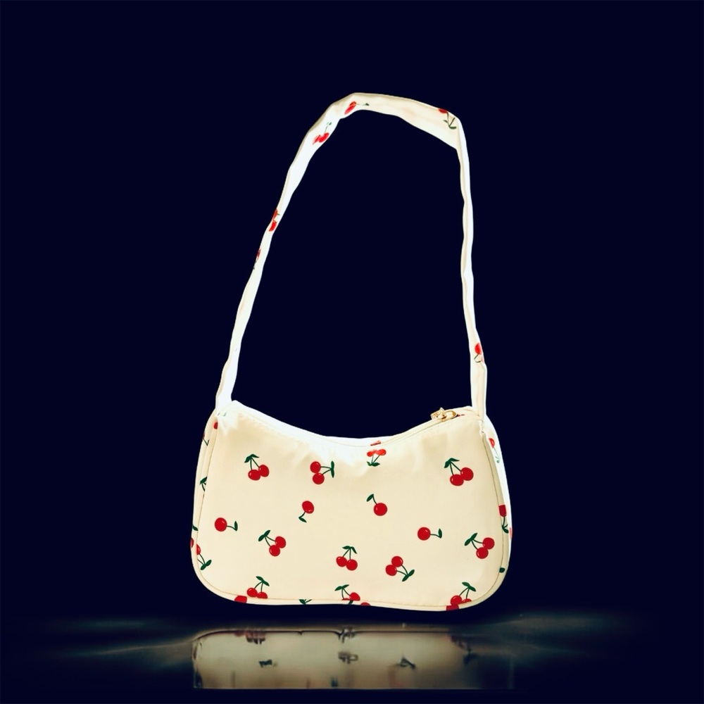 Adorable Cherry Print, Cream Shoulder Bag, New w/o Tags zipper closing, 9”Across